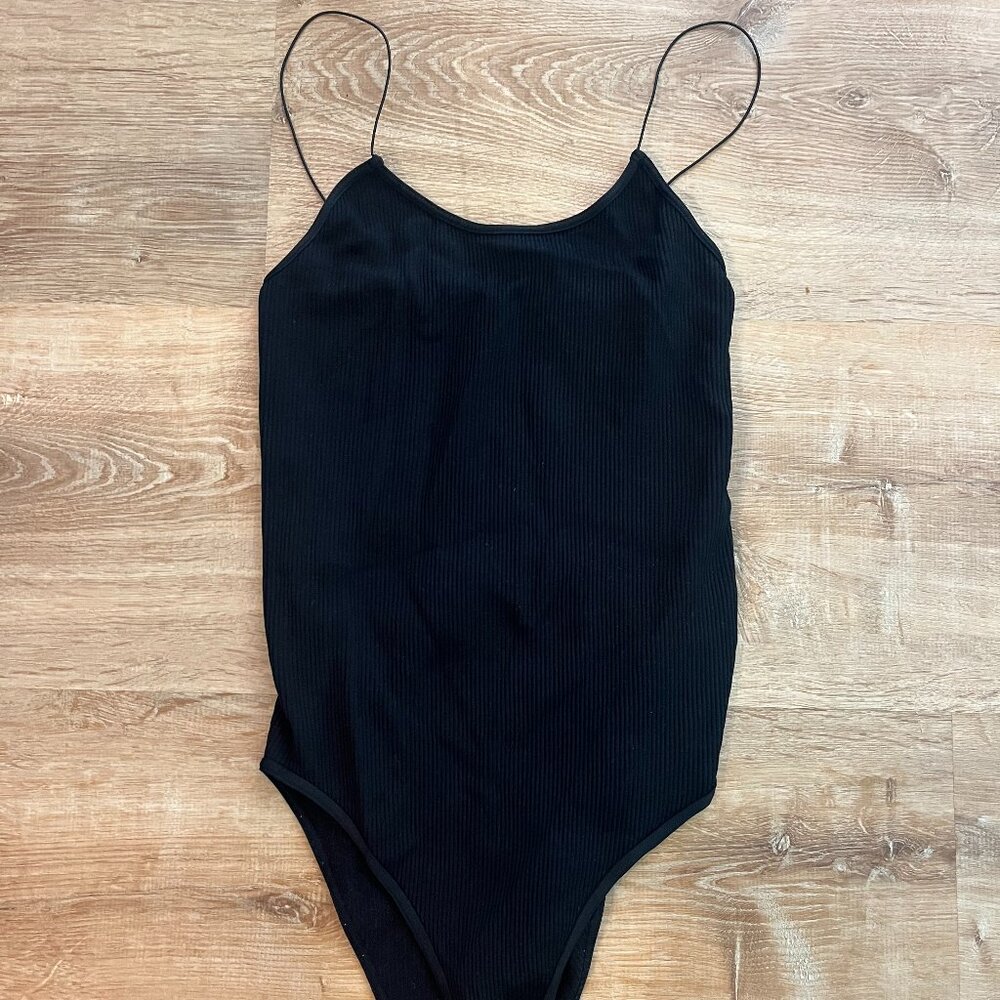 Thin STrap Black Ribbed Bodysuit S